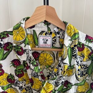 Lagunitas Brewing Hawaiian Shirt Fruit Dog Print Men’s L Button Up Cotton